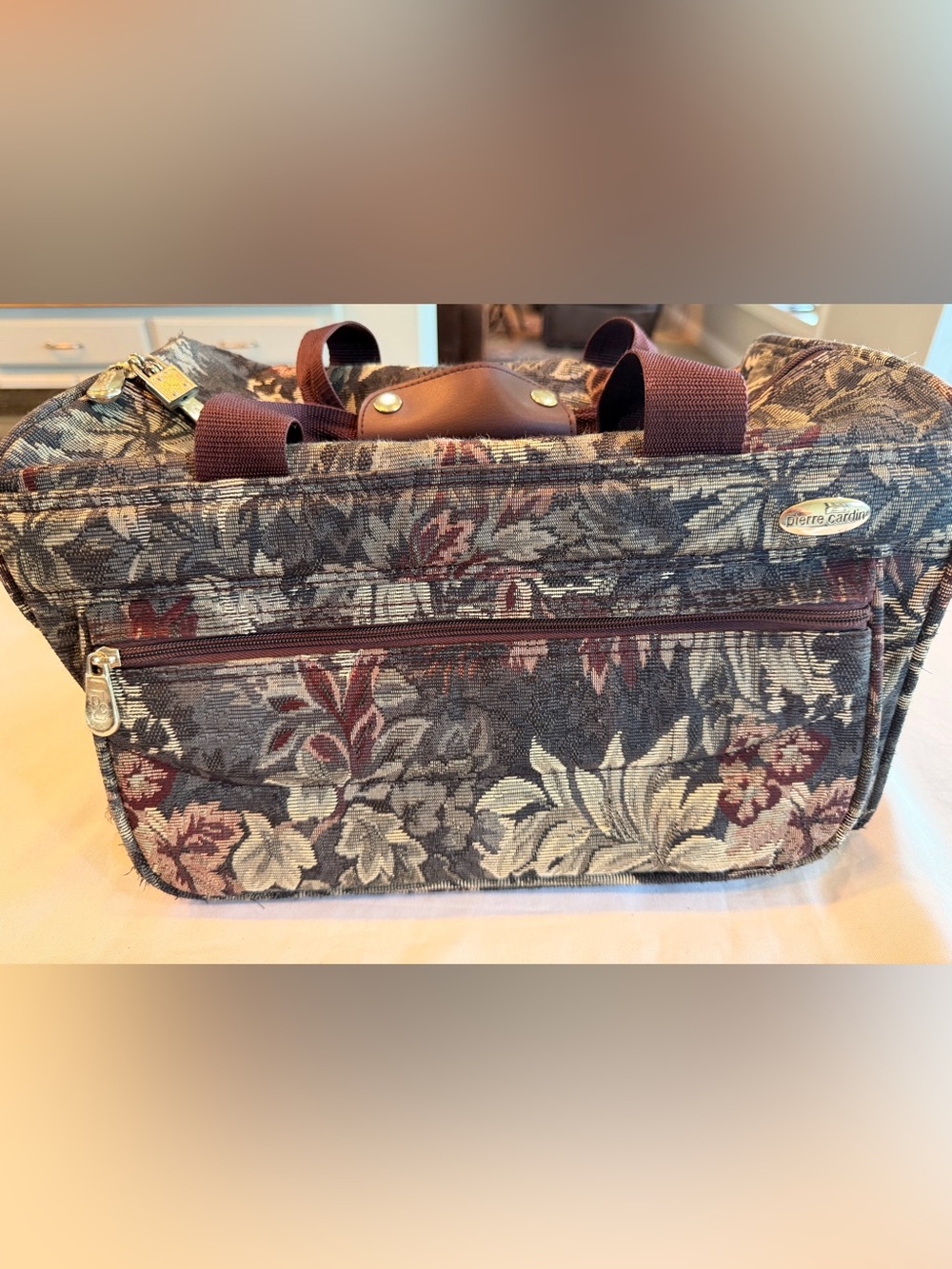 Vintage Pierre Cardin Floral Tapestry Weekender Travel Tote Bag No 11024-7